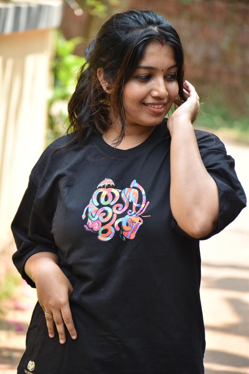 Black Thrissur Pooram Oversized T-Shirt