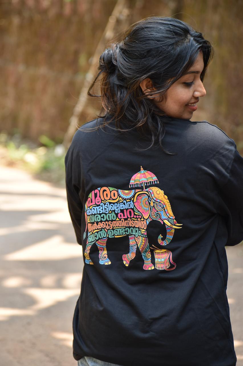 Black Thrissur Pooram Oversized T-Shirt