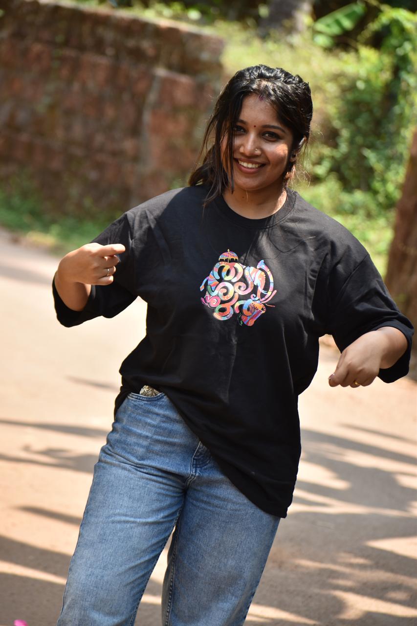 Black Thrissur Pooram Oversized T-Shirt